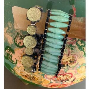 Vintage Shades of Aqua stretch Bracelets - Set of 2, Unsigned